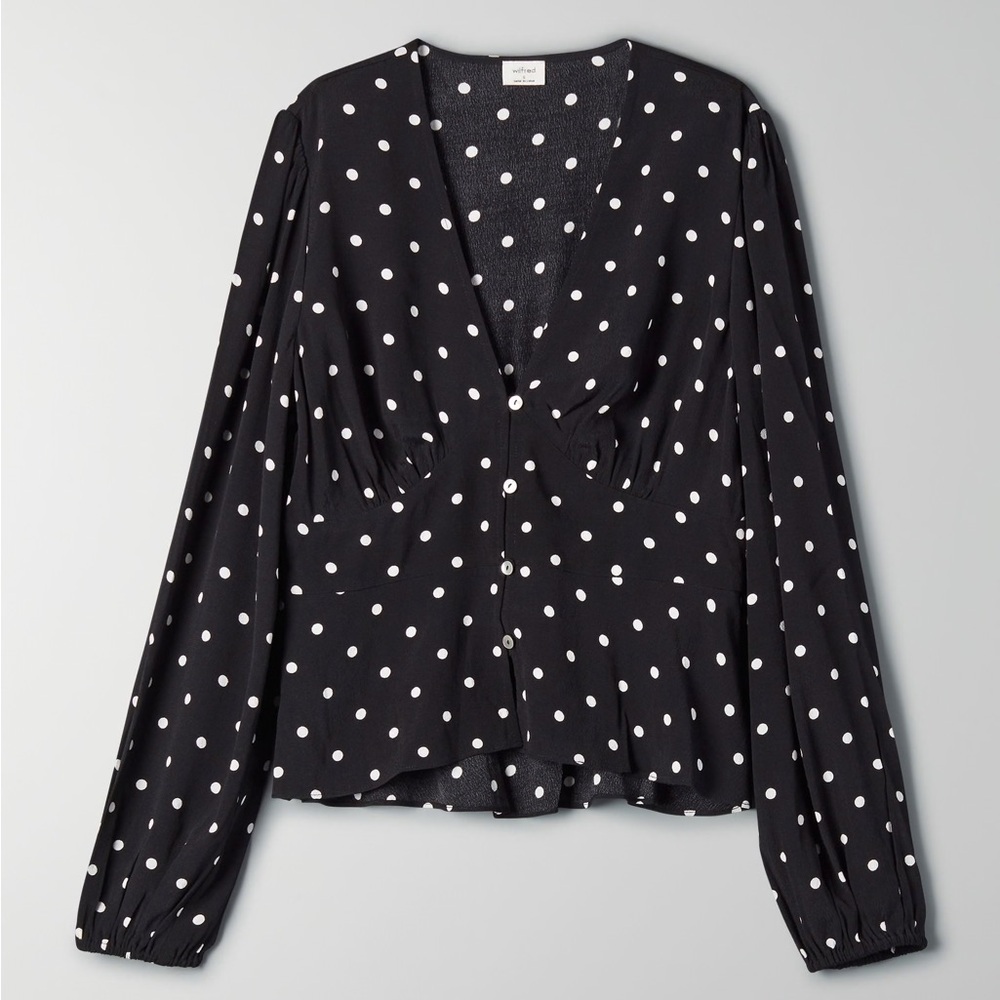 Wilfred Aritzia Prairie Black Polka Dot Women's Top